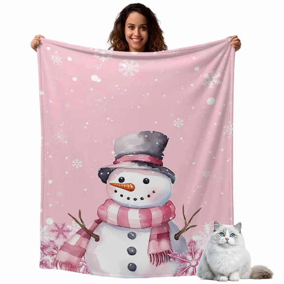 Christmas Pink Fleece Throw Blanket Lightweight Snowflake Elf Snowman Fuzzy Flannel Throws Super Soft Cozy Flannel Blanket for Couch, Sofa, Bed, Travel 50"x80"