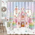 thumbnail image 1 of Christmas Pink Gingerbread House Shower Curtain,Pink Christmas Shower Curtain,Gingerbread House Candy Land Bathroom Set, Merry Xmas Winter Fairy Tale Holiday Decor, Waterproof Fabric with 12 Hooks, 1 of 6