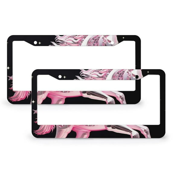 Christmas Pink Horse License Plate Cover 2 Pieces Horse Lovers Gifts Car License Plate Frame for Us Standard Vehicles 2 Holes Stainless Aluminum License Plate Frame