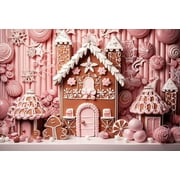 Christmas Pink House Backdrop Winter Gingerbread Kids Portrait Photography Background Photo Studio Photocall Props