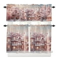 thumbnail image 1 of Christmas Pink Kitchen Curtains and Valances Set, Snow-covered Castle Winter Snowscape Rod Pocket Window Valance 18 Inch Window Curtain Panels for Living Room Bedroom Laundry, 27.5x36in, 3 Pieces, 1 of 7