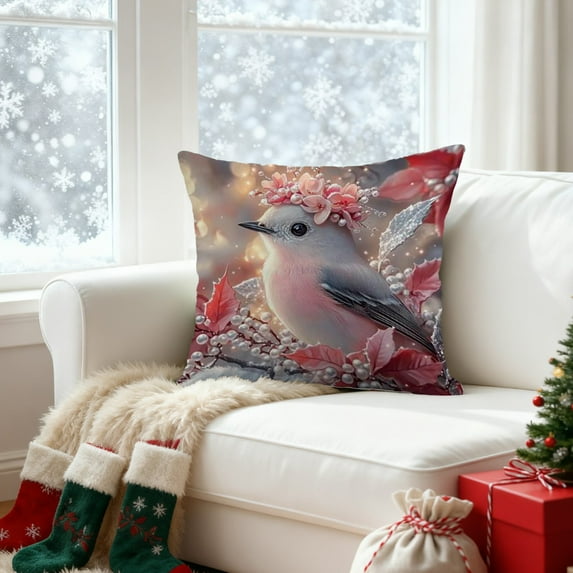 Christmas Pink Pillow Covers 17.7x17.7 Inches Decorative Pillow Cases Soft Fabric Hidden Zipper Home Holiday Decor Seasonal Decoration