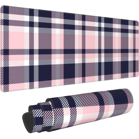 Christmas Pink Plaid Tartan Extra Large Gaming Mouse Pad Non-Slip Laptop Mousepad Desk Mat 31.5x11.8 Inch