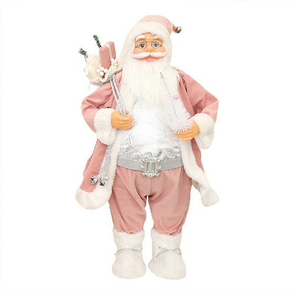 Christmas Pink Robe Santa Claus Figurine Doll Plush Standing Statues Decoration Xmas Collectible Ornament Toy Table Decor New Year Gift