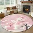 thumbnail image 1 of Christmas Pink Round Area Rug 5 FT, Non Slip Bedroom Area Rug, Bear Snowman Cute Animal Ombre Washable Soft Circular Carpet Non-Shedding Floor Mat for Kitchen Dining Room Foyer Balcony Dorm, 1 of 9