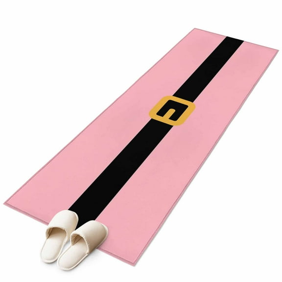 Christmas Pink, Runner Rug 2x6 FT, Non Slip Hallway Carpet, Blush Santa Claus Black Belt Washable Soft Floor Carpet Throw Runner Carpet Long Rug for Entryway Kitchen Bedside Sliding Door