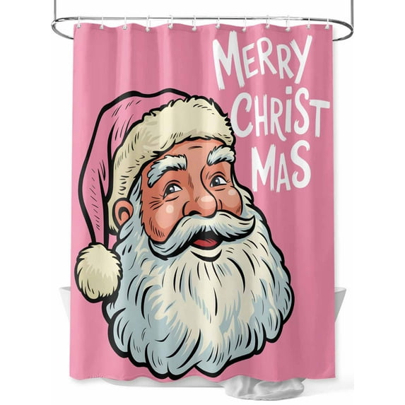 Christmas Pink Small Stall Shower Curtain, Waterproof Shower Curtains for Bathroom, Santa Claus Merry Xmas Holiday Vintage Washable Fabric Cloth Bath Curtain for Bathtub with Hooks 36x78 Inches