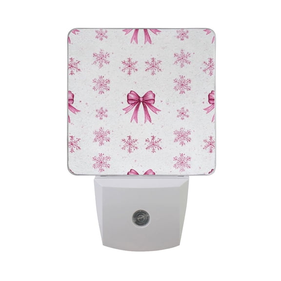 Christmas Pink Snowflakes Bows LED Night Light Sensor Lamp Plug-in Adjustable Brightness 2 Pack
