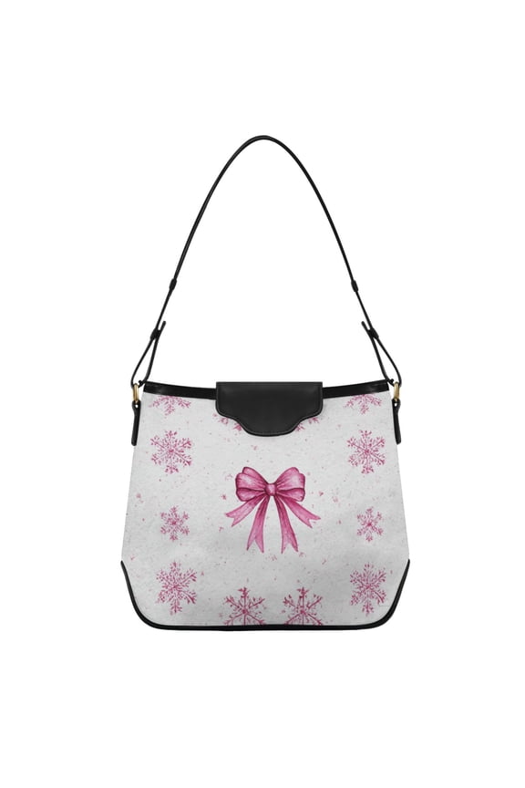Christmas Pink Snowflakes Bows Women's Tote Bag Convertible Handbags Hobo Shoulder Bag with Zipper Magnetic Snap