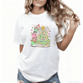 thumbnail image 1 of Christmas Pink Snowman Tree Graphic Tee T-Shirt Print Top Regular Fit Short Sleeve Round Neck White S-5XL, 1 of 4