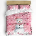 thumbnail image 1 of Christmas Pink Snowman Twin Size Comforter Set, Xmas Balls Snowflake Soft Bedding for All Seasons, 4 Pcs Bed Set with 1 Comforter (68"x86") ,1Sheet(66"x116"), 2 Pillowcases (19"x29"), 1 of 7