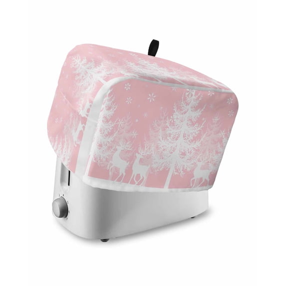 Christmas Pink Toaster Cover 4 Slice, Large Kitchen Appliance Covers, White Xmas Tree Elk Winter Snowflake Toaster Oven Cover with Loop, Bread Machine Cover Polyester Dust Cover Protection