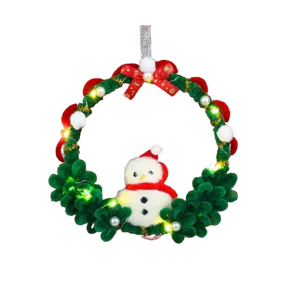 Christmas Pipe Cleaner Ornament, Christmas Pipe Cleaner Ornament DIY Kit, Led Light Up Chenille Stem Snowman Mini Wreath Hanging Decor, Handmade Festive Craft Holiday Decoration, Creative Gift