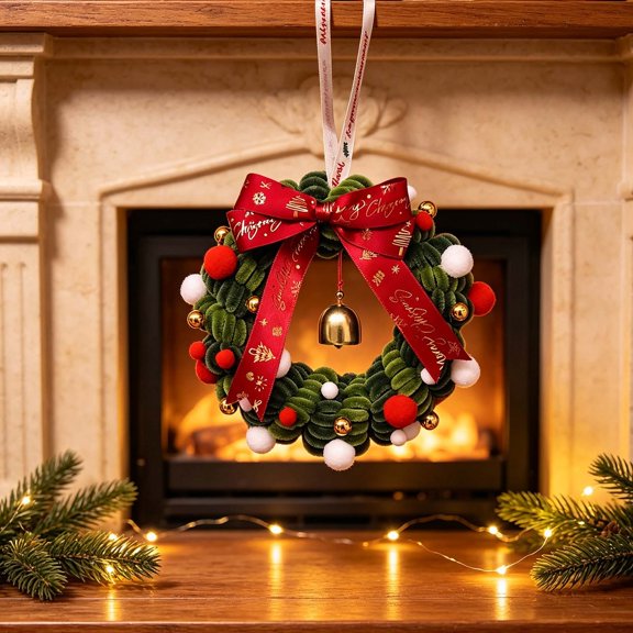 Christmas Pipe Cleaner Wreath DIY Kit With Bell & Bow, Handmade Craft Set for Tree Hanging & Gift Embellishment