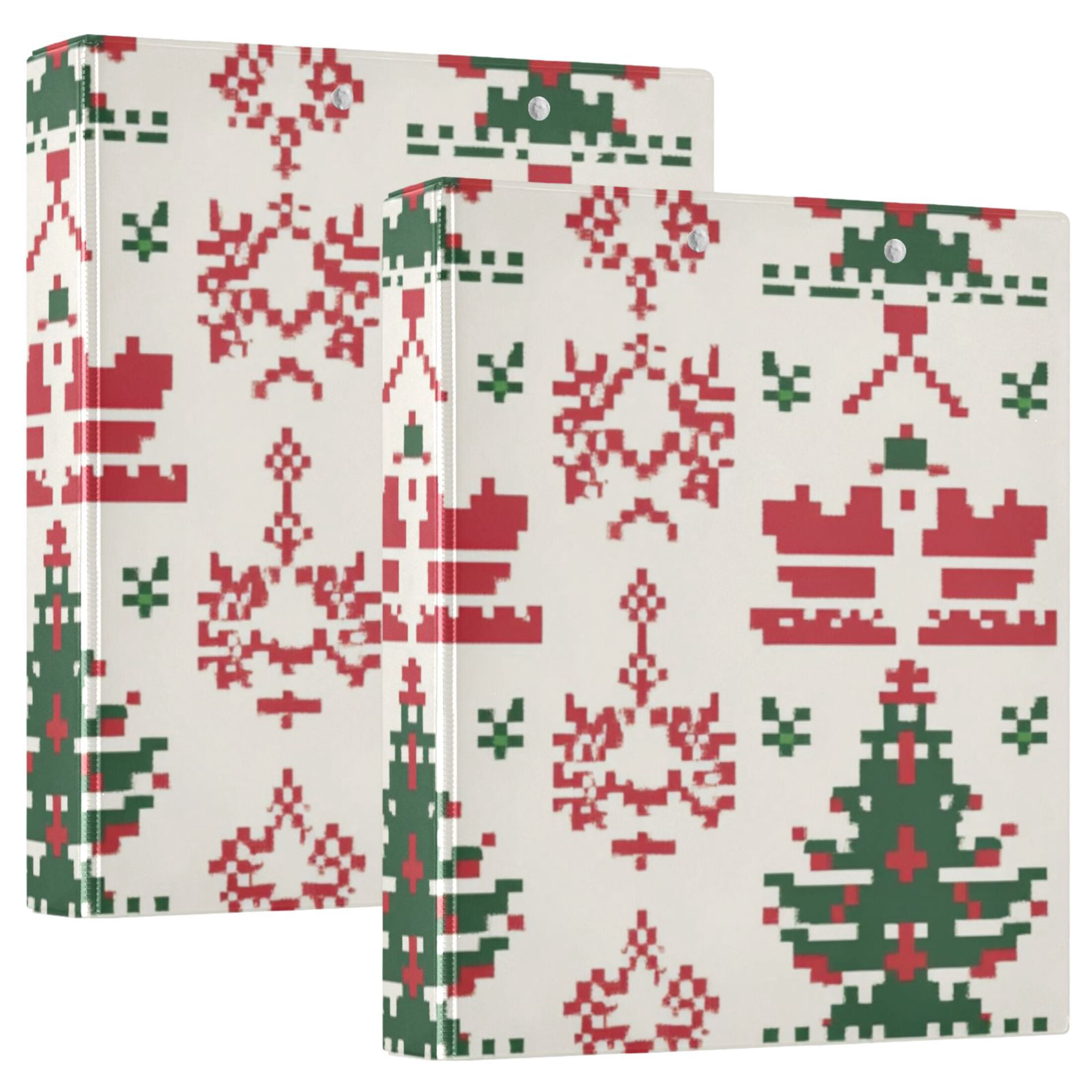 Christmas Pixel 3 Ring Binders 1.5 inch Hardcover File Folders with Interior Pockets A4 Size Organizer for School Office Hospital