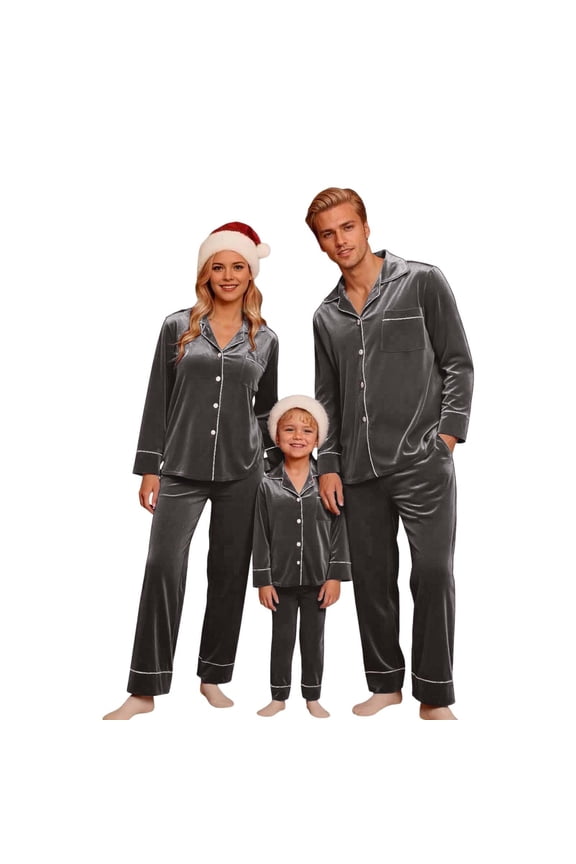 Family Pajamas Sets for Christmas Velour Pjs Long Sleeve Button down Nightwear Set Warm Pajamas Mommy and Me Christmas Pajamas