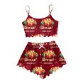 thumbnail image 1 of Christmas Pjs For Women Two Piece Satin Christmas Pajamas Cami Top Shirt And Shorts Set Women Women Lounge Set Comfy Pajamas For Women Set, 1 of 4