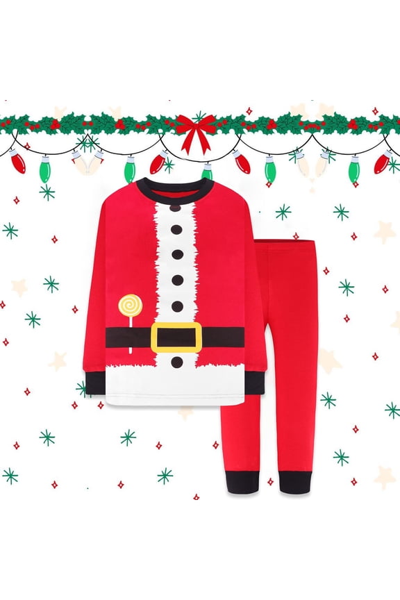 Christmas Pjs Kids Classic Santa Claus Pajamas Holiday Sleepwear Long Sleeve Crew Neck Nightwear Set Girl Pajamas Size 8-9 Years