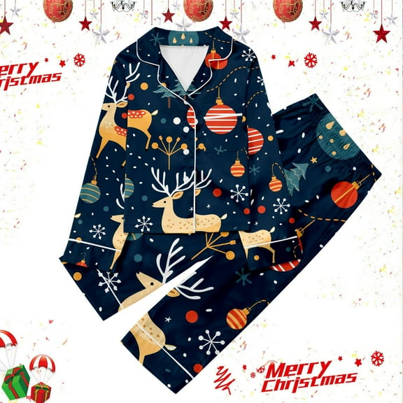 Christmas Pjs Set Silk Pajamas for Girls Long Sleeve Button-Down Loungewear with pants Set Tween 11-12 Years Boy Pajamas