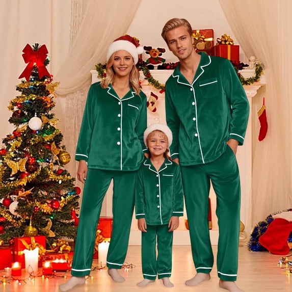Christmas Pjs for Family Flannel Pjs Long Sleeve Button down Sleepwear Warm Pajamas Pajamas Family Set