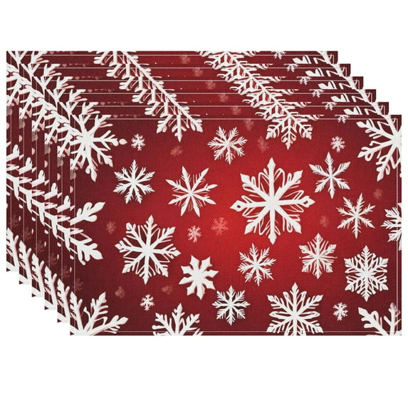 Christmas Placemat, for Dining Table Office Table 6Pcs 17.7x13in, Golden Stars Seamless Pattern Christmas Front Porch Decor, Non-Slip White Snowflakes Christmas Theme Modern Christmas Decor