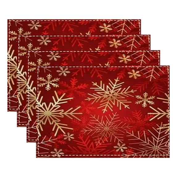 Christmas Placemat, Table Mat, Holiday Dining Table Decoration Set, Festive Christmas Design, Easy-Clean Durable, Reusable Non-Slip Surface, 4-Pack for Family Gatherings and Seasonal Home Decor