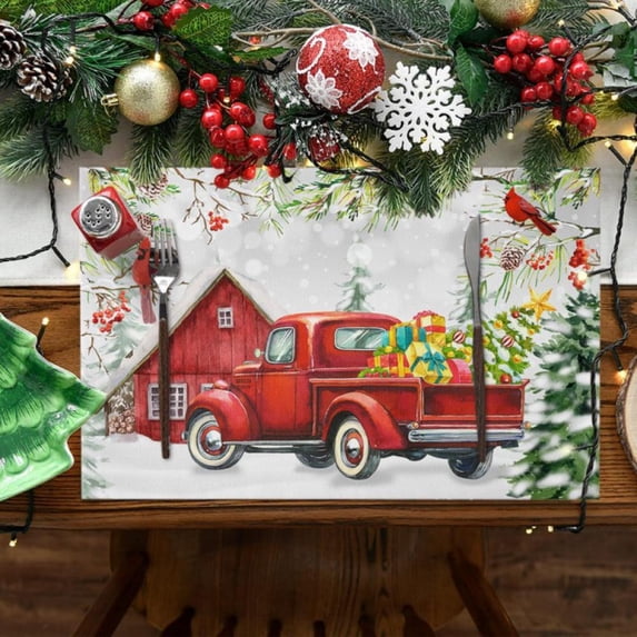 Christmas Placemats, 12 x18 Inch Cloth Place Mats for Dinner, Easy to Clean, Heat-Resistant and Waterproof Table Mats for Xmas Party,Set of 4