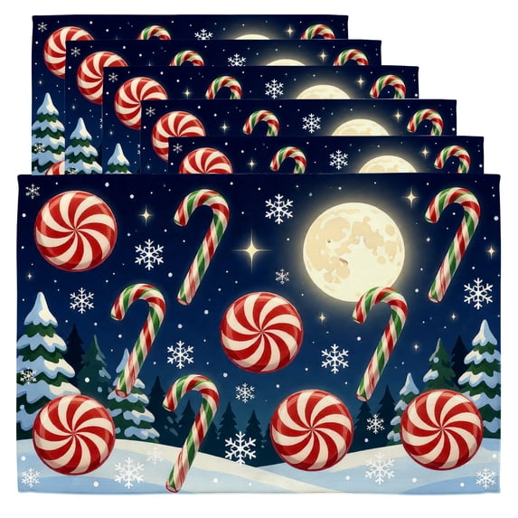 Christmas Placemats A Christmas scene with candy canes and snow,Set of ...