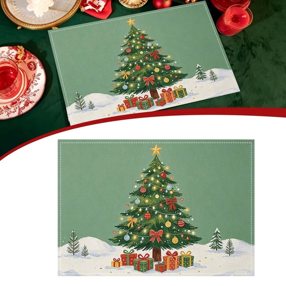 Christmas Placemats, Linen Holiday Table Mats, Festive Christmas Style, Heat Resistant Dining Place Mats, Washable Cloth Placemats for Kitchen Table, Home and Kitchen, 40x30cm