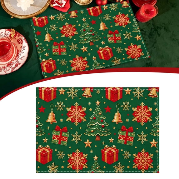 Christmas Placemats, Linen Holiday Table Mats, Festive Christmas Style, Heat Resistant Dining Place Mats, Washable Cloth Placemats for Kitchen Table, Home and Kitchen, 40x30cm
