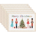 thumbnail image 1 of Christmas Placemats Nutcrackers Placemats Set of 6 Seasonal Winter Table Decorations Xmas Table Mats for Kitchen Dining Table Holiday Kitchen Farmhouse Home Party Decoration 12 x 18 Inch, 1 of 6
