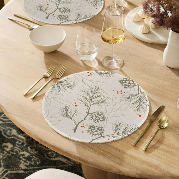 Christmas Placemats | Pinecone Berry | Holiday Dinner Table Decor | 4 Pack