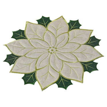 Christmas Placemats Poinsettia Flower Round Placemats For Kitchen Dining Table,1Pcs Embroidered Sparkle Textured Table Mats