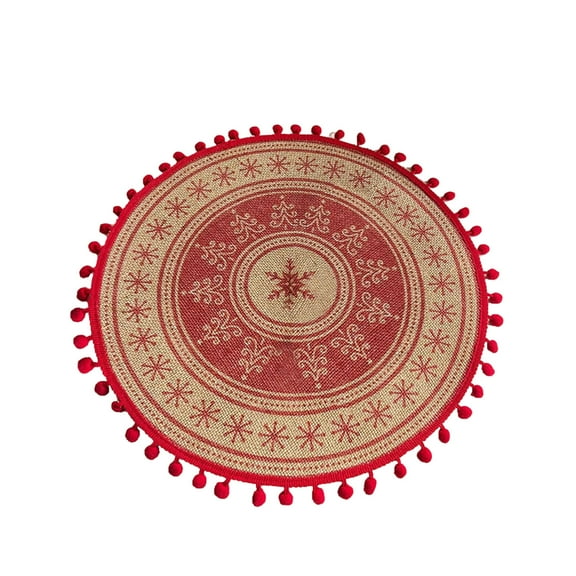 Christmas Placemats, Round Woven Placemats, Snowflake Reindeer Table Mats for Holiday Kitchen Tables, Heat Insulation, Easy to Clean, Multi-Scene Use