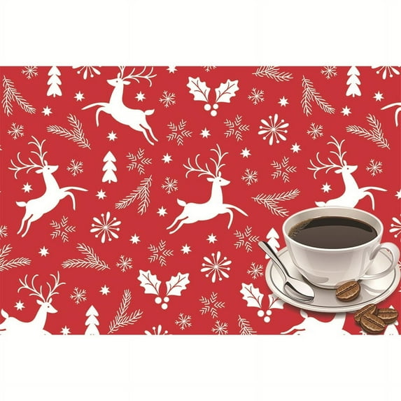 Christmas Placemats Set of 2/4/6 Place Mats Indoor Plastic Vinyl Red Placemats Christmas Table Mats Washable Wipeable Rectangle Placemats for Kitchen Dining Party Decor