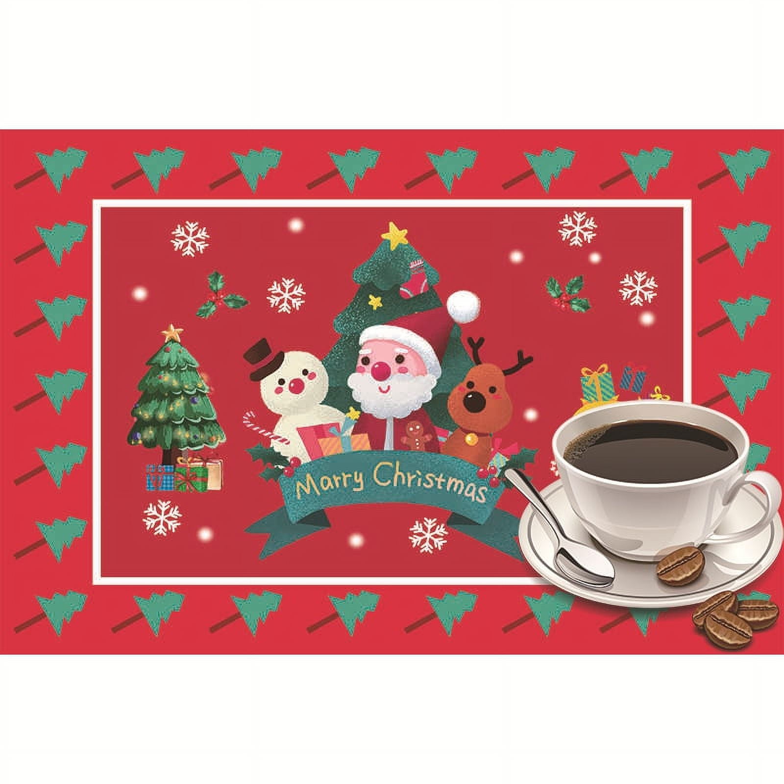 Christmas Placemats Set of 2/4/6 Place Mats Indoor Plastic Vinyl Red