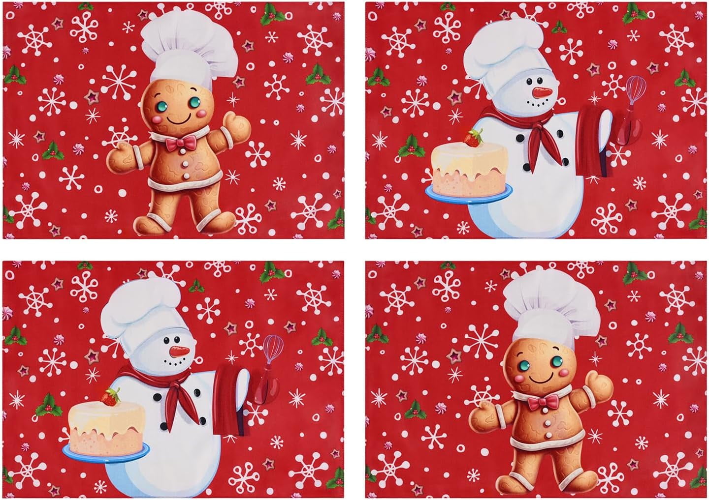 Christmas Placemats Set of 4, 12 × 18 Inch Winter Snowman Table Mats