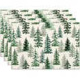 thumbnail image 1 of Christmas Placemats Set of 4, 12x18 Inch Green Merry Christmas Pine Trees Heat-Resistant Place Mats, Seasonal Winter Table Decors for Farmhouse Kitchen Dining Xmas Holiday Party, 1 of 6