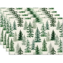 Christmas Placemats Set of 4, 12x18 Inch Green Merry Christmas Pine Trees Heat-Resistant Place Mats, Seasonal Winter Table Decors for Farmhouse Kitchen Dining Xmas Holiday Party