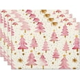 thumbnail image 1 of Christmas Placemats Set of 4, 12x18 Inch Pink Merry Christmas Trees Heat-Resistant Place Mats, Seasonal Winter Table Decors for Farmhouse Kitchen Dining Xmas Holiday Party, 1 of 6