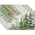 thumbnail image 1 of Christmas Placemats Set of 4, 12x18 Inch Winter Xmas Pine Branches Red Berry Bells Washable Heat-Resistant Cotton Linen Place Mats for Farmhouse Kitchen Dining Party Table Decor, 1 of 1