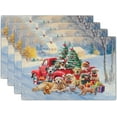 thumbnail image 1 of Christmas Placemats Set of 4, 12x18 Inch Xmas Red Truck Dogs Snow Winter Decor Heat Resistant Washable Cotton Linen Table Place Mat for Holiday Party Dining Decoration, 1 of 8