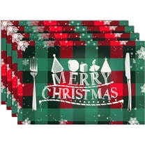 Christmas Placemats Set of 4 Buffalo Plaid Snowflake Placemats for Dining Table Waterproof Table Mats Holiday for Christmas Table Decorations Red and Green 12 × 18 inch