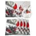 thumbnail image 1 of Christmas Placemats Set of 4, Cardinal Bird Place Mats Berry Snowflake Pine Branch Placemat Table Decoration for Kitchen Table Dinner Xmas Holiday Party Home Decor Indoor Outdoor 13x19 Inch, 1 of 9