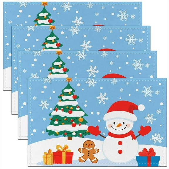 Christmas Placemats Set of 4 Cute Snowman Table Mats Xmas Tree Place Mat for Kitchen Dining Table Party Decor Indoor Outdoor 18"x12" Non-Slip Easy to Clean Gingerbread Man