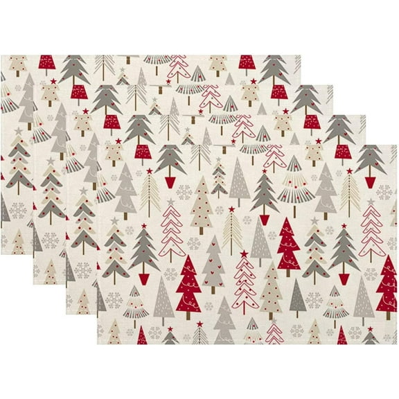 Christmas Placemats Set of 4, Geometric Colorful Christmas Tree Place Mats Xmas Table Mat Placemat Heat Resistant Non Slip Line for Holiday Decor 18" x 12"
