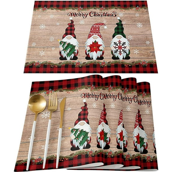 Christmas Placemats, Set of 4 Heat Resistant Stain Resistant Non-Slip Woven Linen Insulation Placemats, Washable Durable Elegant Table Mats for Dining