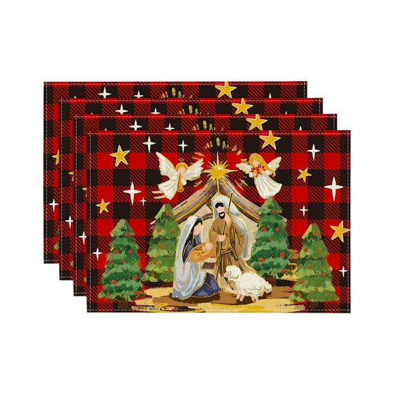 Christmas Placemats Set Of 4, Holiday Table Mats, Insulated Non-Slip Dinner Placemats for Christmas Dining Table, Heat Resistant and Easy to Clean Polyester Fabric