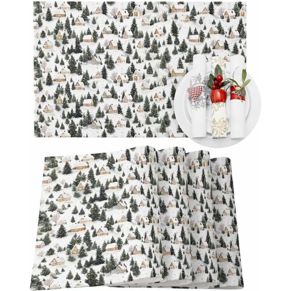 Christmas Placemats Set of 4 Pine Trees Forest Snow Christmas Placemats for Dining Table Christmas Cottage Table Mat Winter Holiday Home Party Kitchen Table Decorations