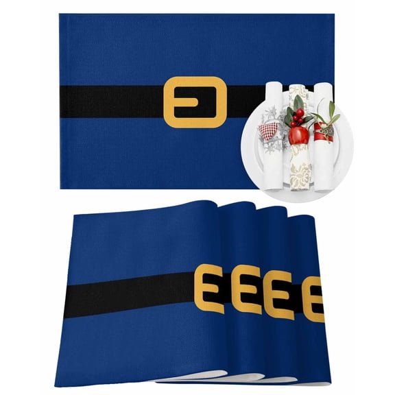 Christmas Placemats Set of 4, Santa Claus Belt Place Mats Blue Placemat Table Decoration for Kitchen Table Dinner Xmas Holiday Party Home Decor Indoor Outdoor 13x19 Inch